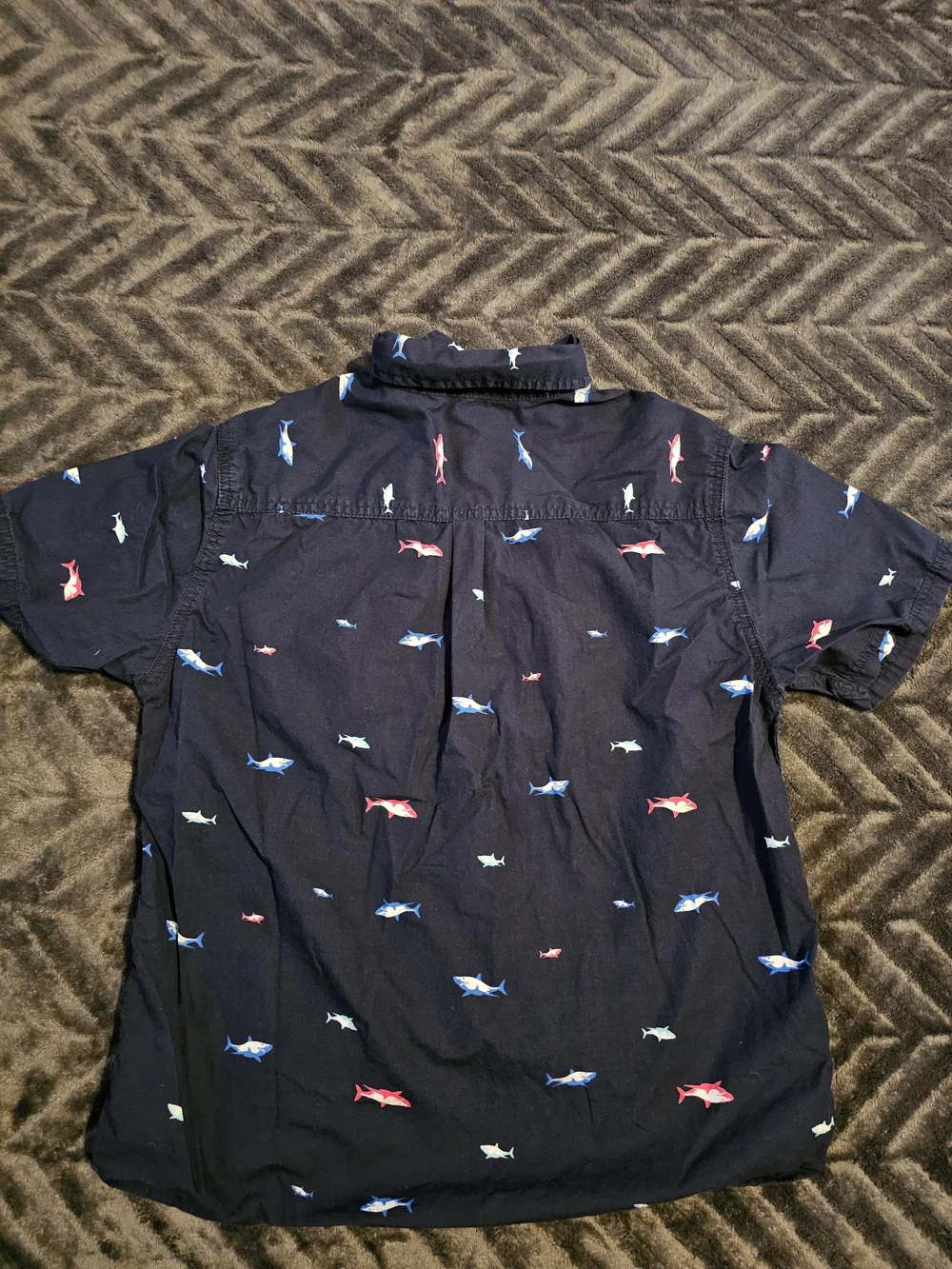 Wonder Nation Boys Shark Button-Up Shirt XL 14-16 Navy Short Sleeve Cotton